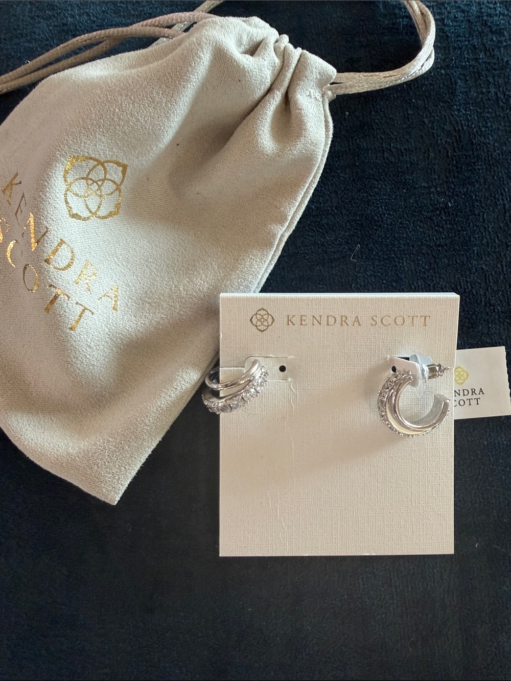NWT Kendra Scott Silver Textured Double-Hoop Earrings With Crystals